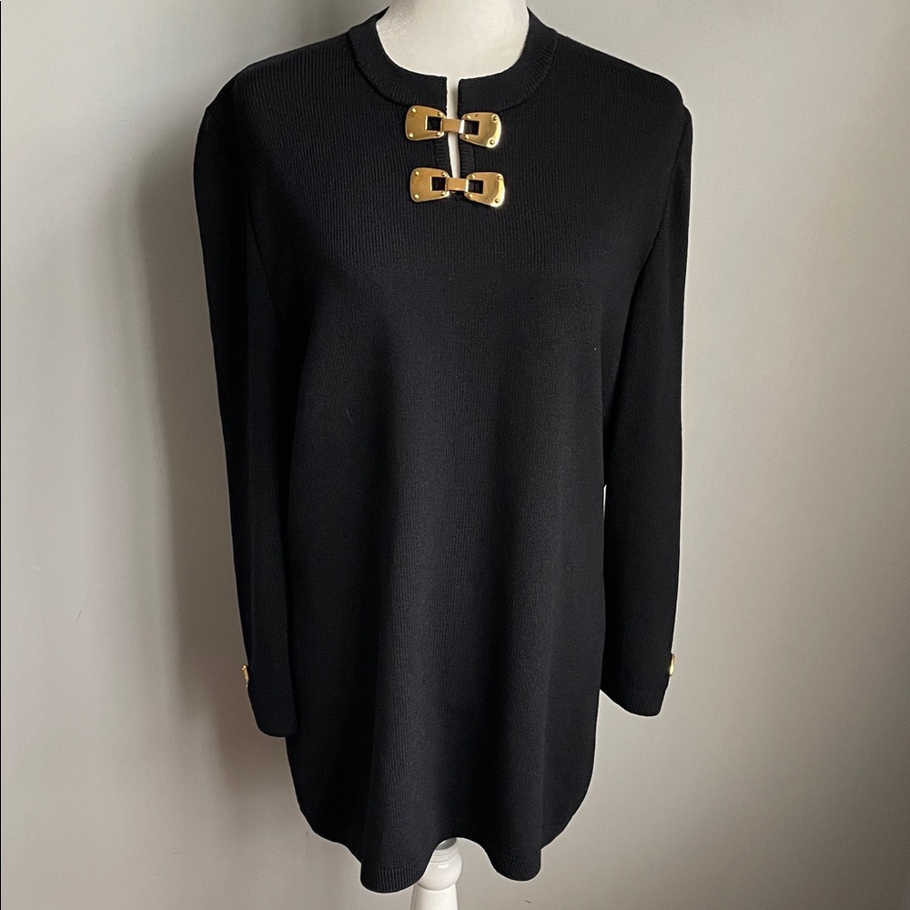 St. John Collection by Marie Gray Flawed Sweater Gold Buckle Details Size Large